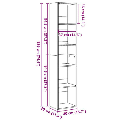 Libreria Bianco Lucido 40x30x189 cm in Legno Multistrato