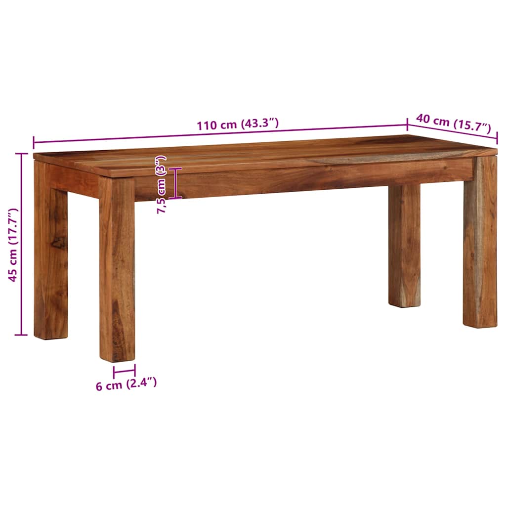 Panca 110 cm in Legno Massello di Acacia