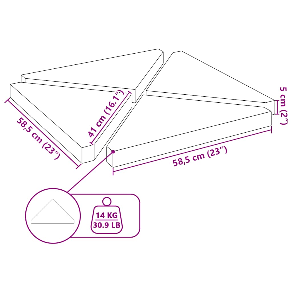 Piastre per Parasole 4 pz in Granito Triangolare 14 kg Nero | homemem39