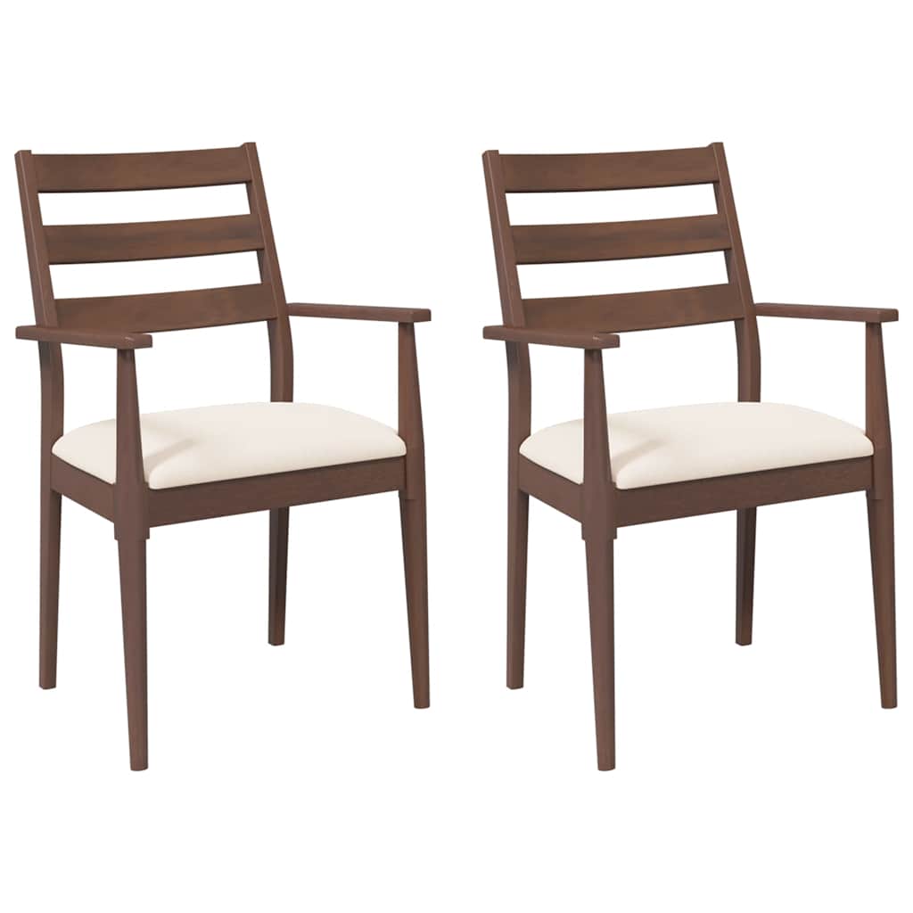 Sedie da Pranzo con Cuscini 2pz Marrone Legno Massello di Hevea | homemem39