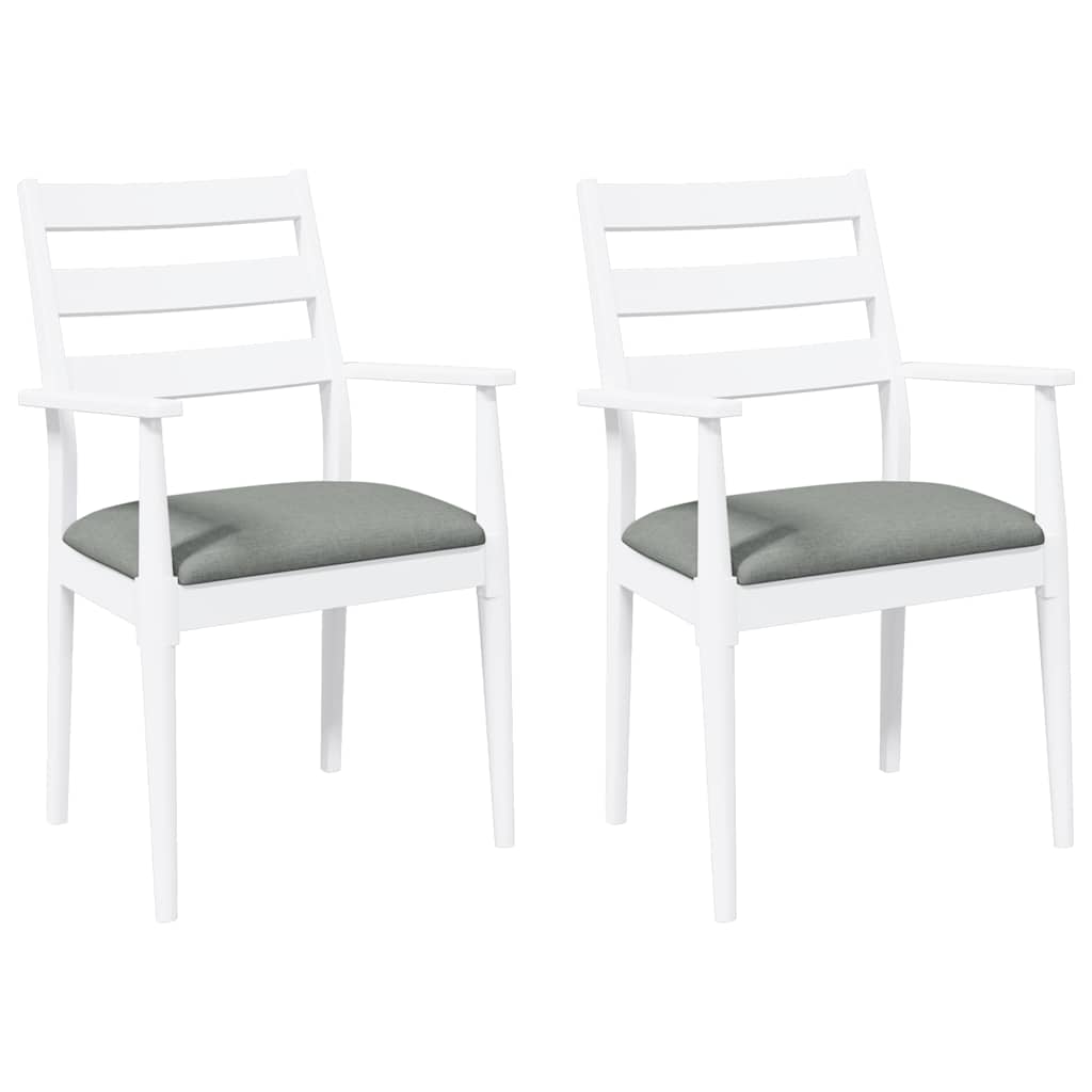 Sedie da Pranzo con Cuscini 2 pz Bianco Legno Massello di Hevea | homemem39