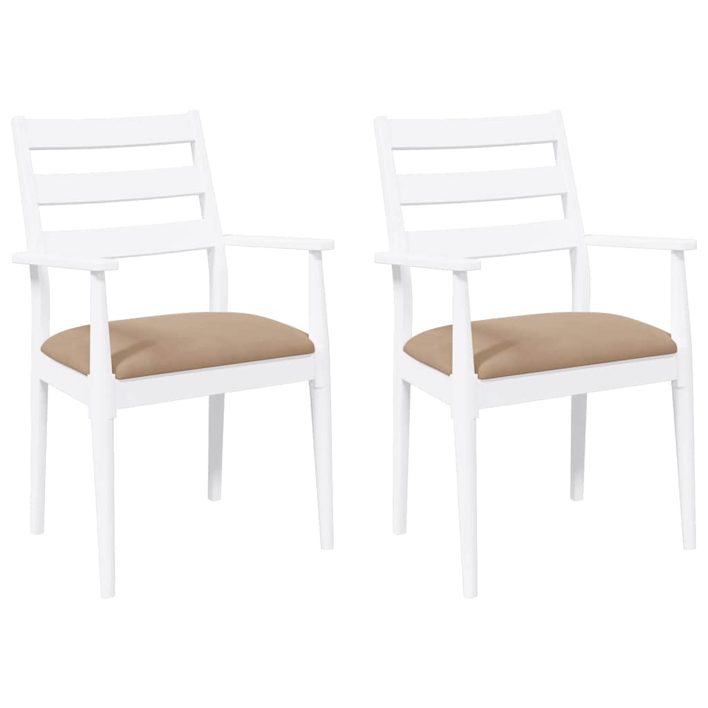 Sedie da Pranzo con Cuscini 2 pz Bianco Legno Massello di Hevea | homemem39