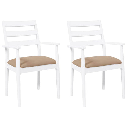Sedie da Pranzo con Cuscini 2 pz Bianco Legno Massello di Hevea | homemem39