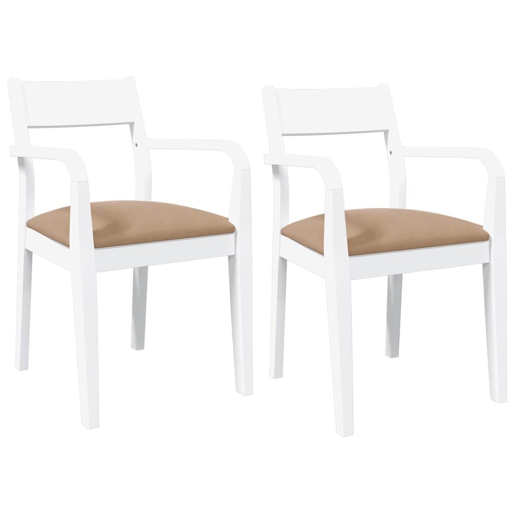 Sedie da Pranzo con Cuscini 2 pz Bianco Legno Massello di Hevea
