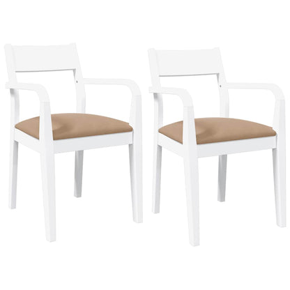 Sedie da Pranzo con Cuscini 2 pz Bianco Legno Massello di Hevea