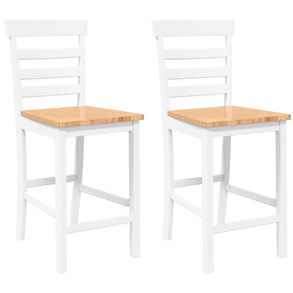Sgabelli da Bar 2 pz Bianchi in Legno Massello di Hevea - homemem39