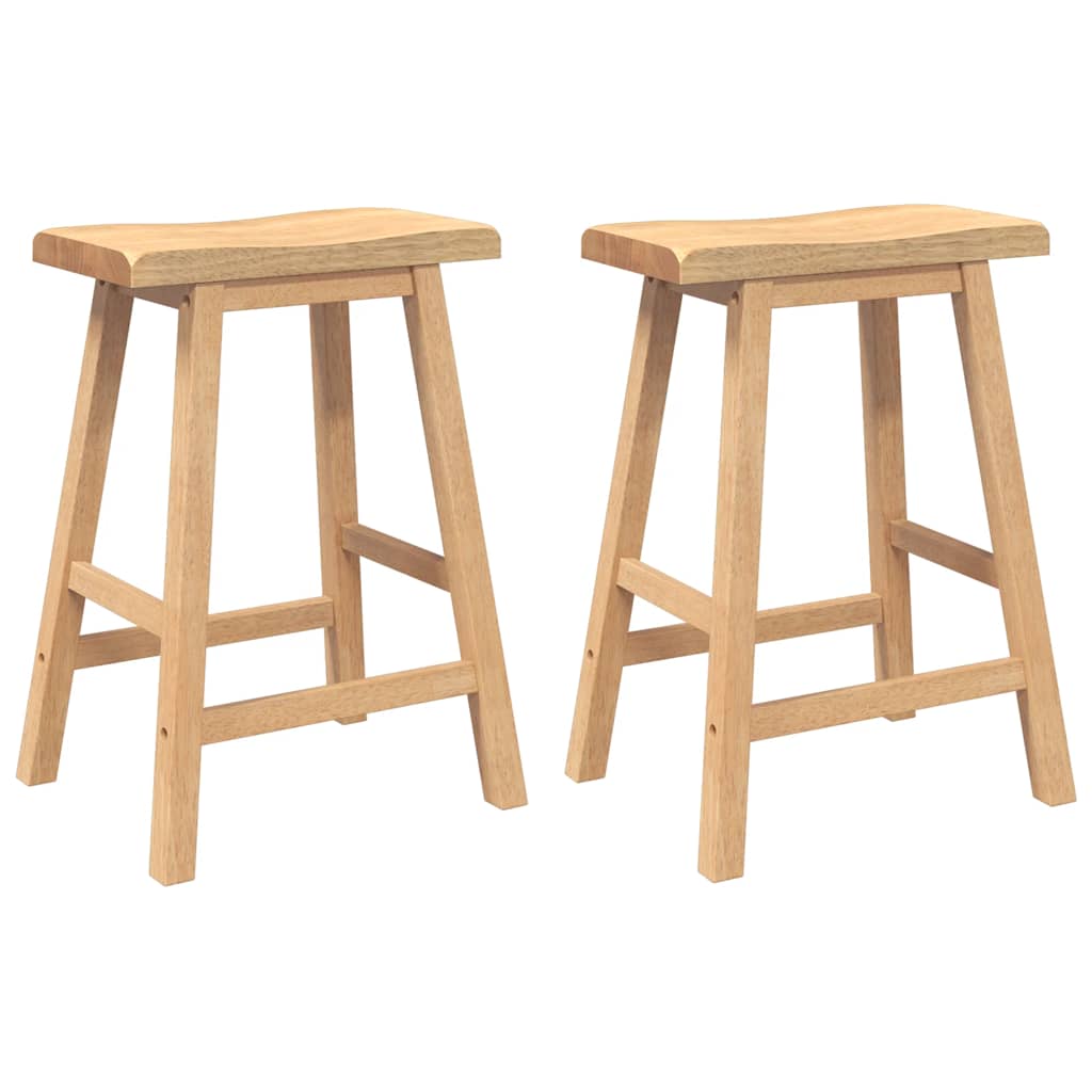 Sgabelli da Bar 2 pz Naturale Legno Massello di Hevea - homemem39