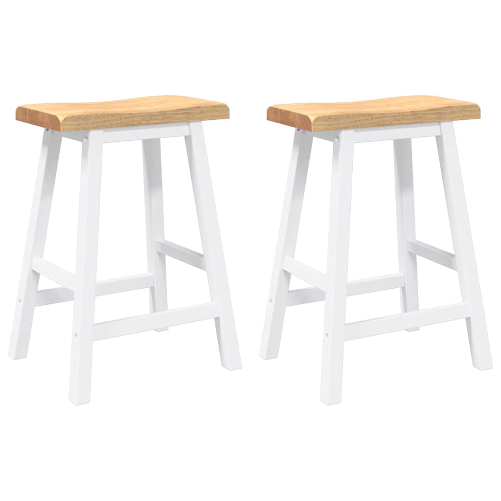 Sgabelli da Bar 2 pz Bianchi in Legno Massello di Hevea - homemem39