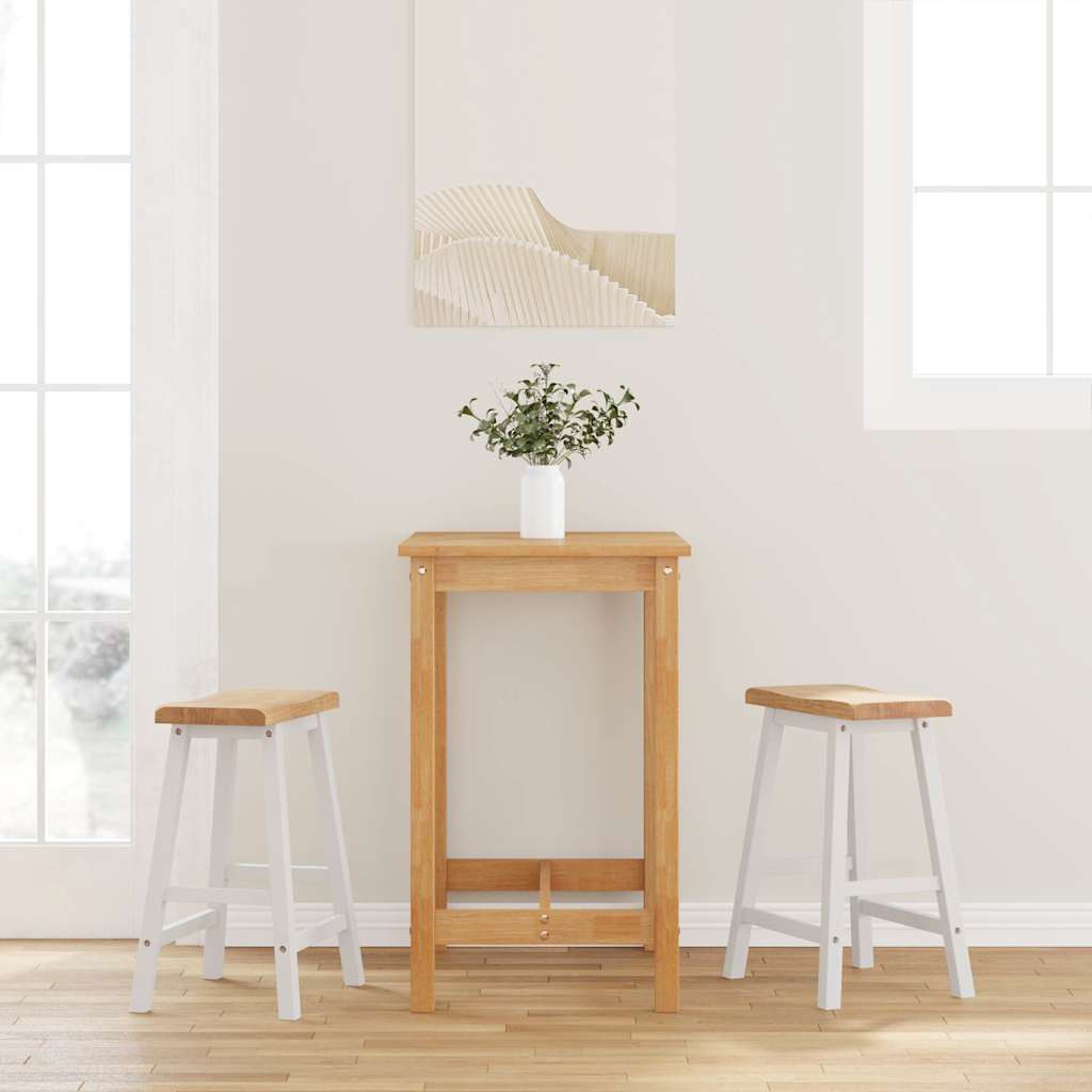 Sgabelli da Bar 2 pz Bianchi in Legno Massello di Hevea - homemem39