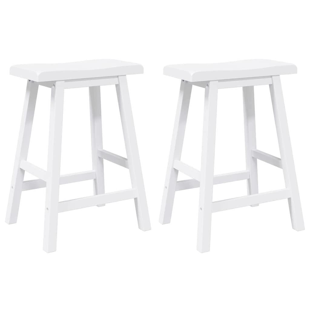 Sgabelli da Bar 2 pz Bianchi in Legno Massello di Hevea - homemem39