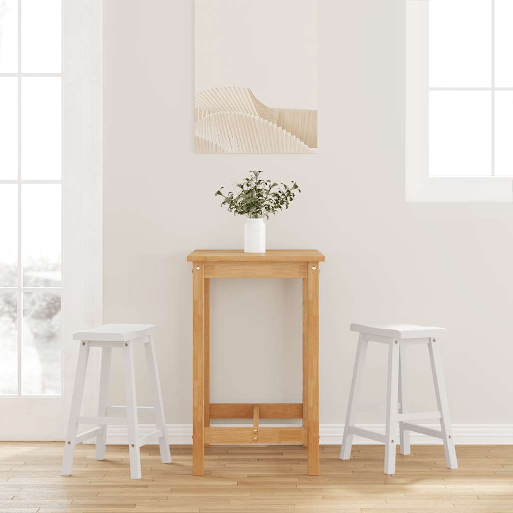 Sgabelli da Bar 2 pz Bianchi in Legno Massello di Hevea - homemem39