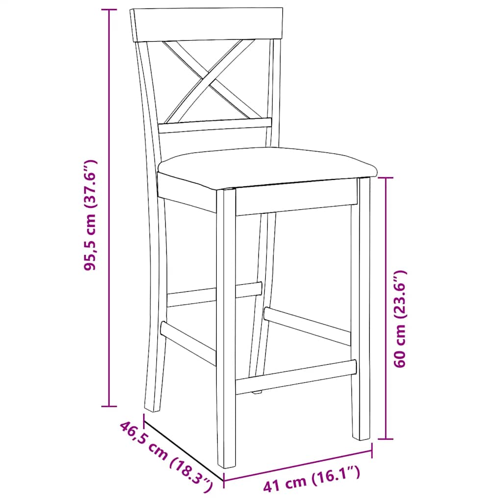 Sgabelli da Bar con Cuscini 2pz Marrone Legno Massello di Hevea - homemem39