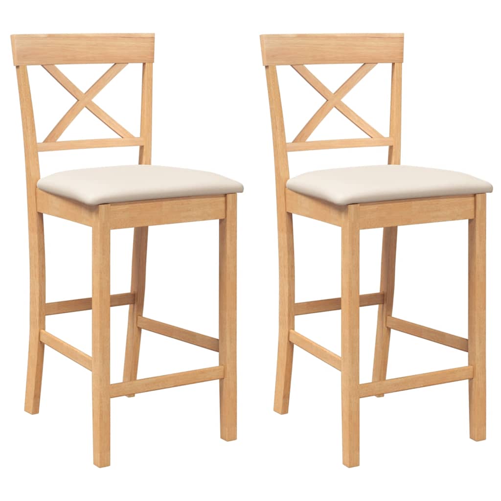 Sgabelli da Bar con Cuscini 2pz Naturale Legno Massello Hevea - homemem39