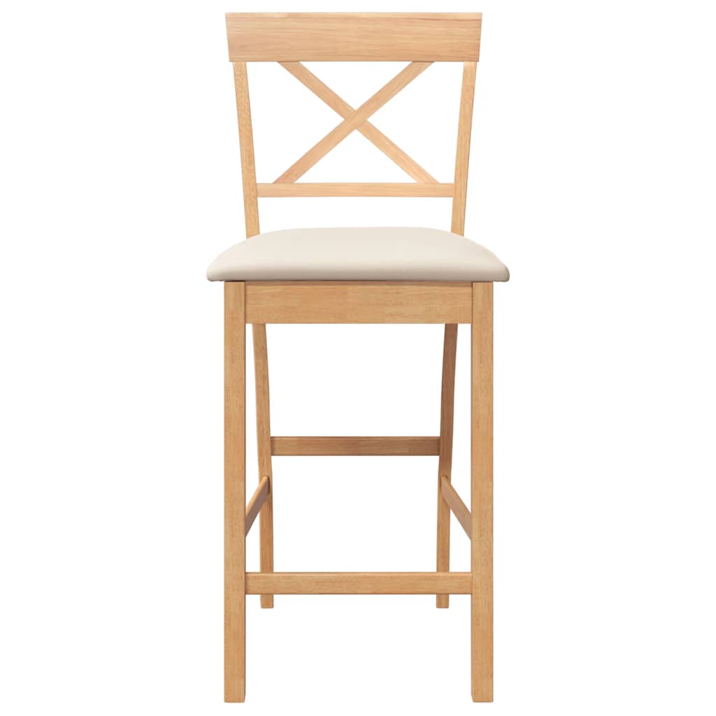Sgabelli da Bar con Cuscini 2pz Naturale Legno Massello Hevea - homemem39