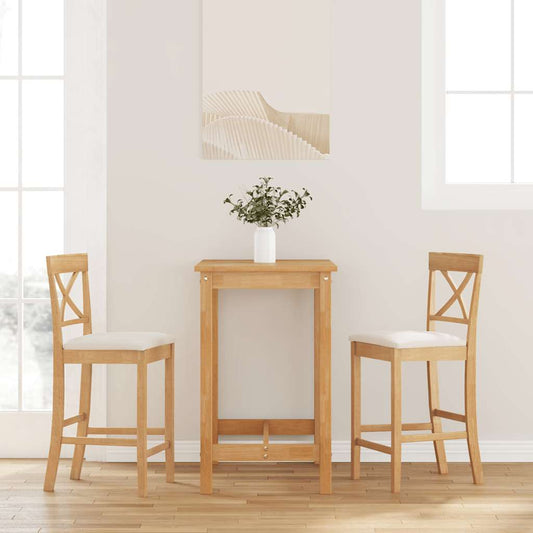 Sgabelli da Bar con Cuscini 2pz Naturale Legno Massello Hevea - homemem39