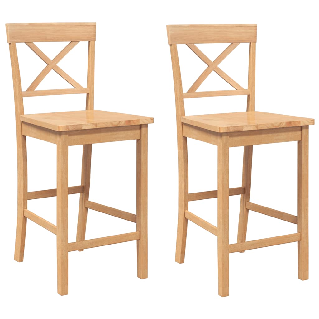 Sgabelli da Bar 2 pz Naturale Legno Massello di Hevea - homemem39