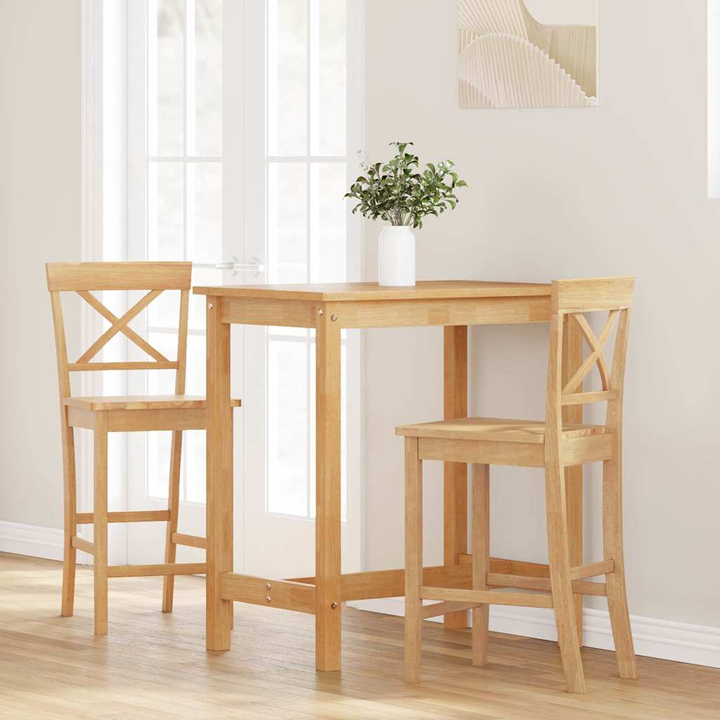 Sgabelli da Bar 2 pz Naturale Legno Massello di Hevea - homemem39