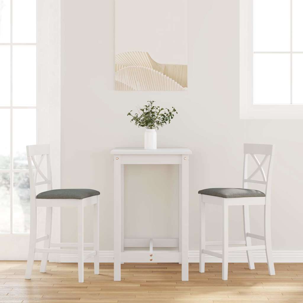 Sgabelli da Bar con Cuscini 2 pz Bianco Legno Massello di Hevea - homemem39