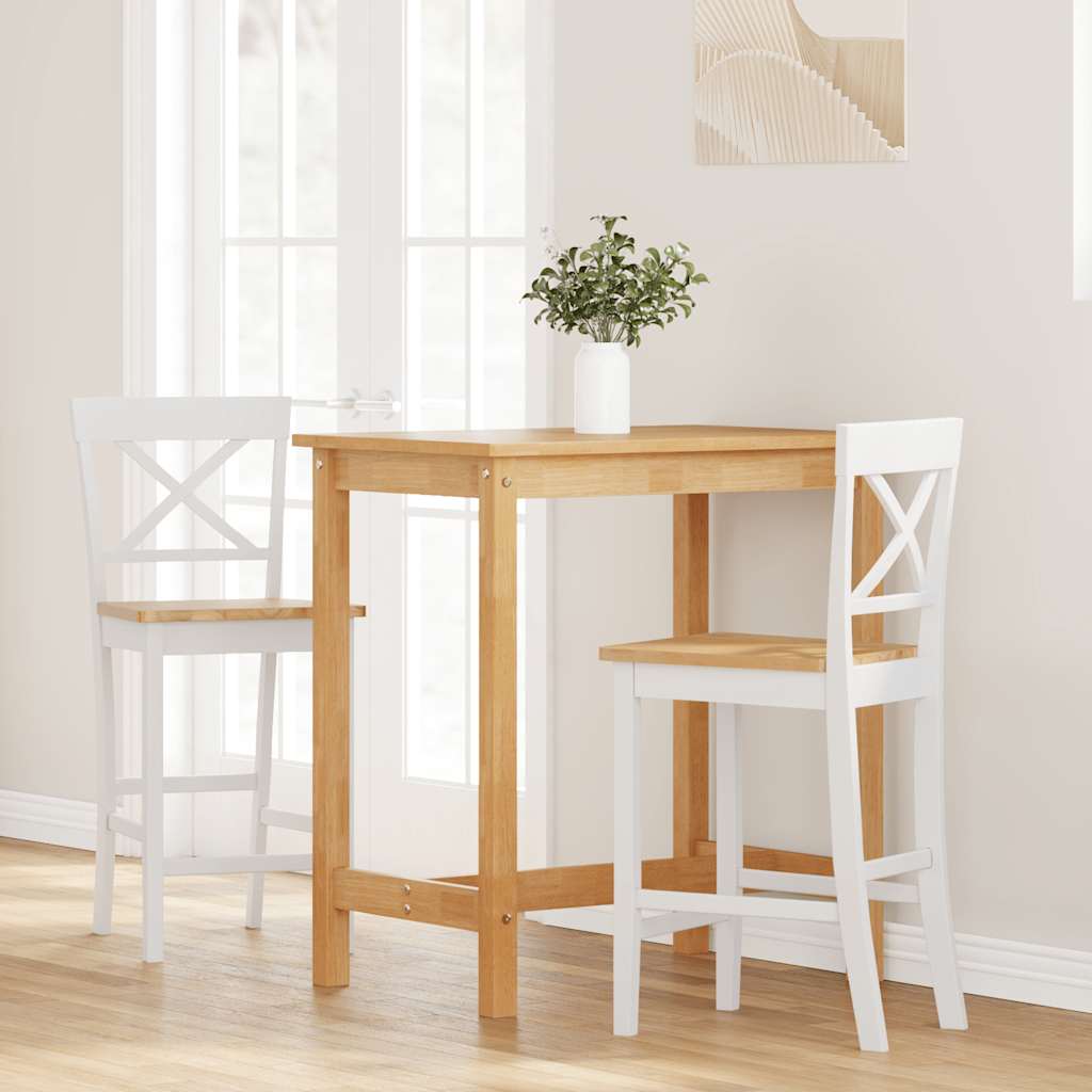 Sgabelli da Bar 2 pz Bianchi in Legno Massello di Hevea - homemem39