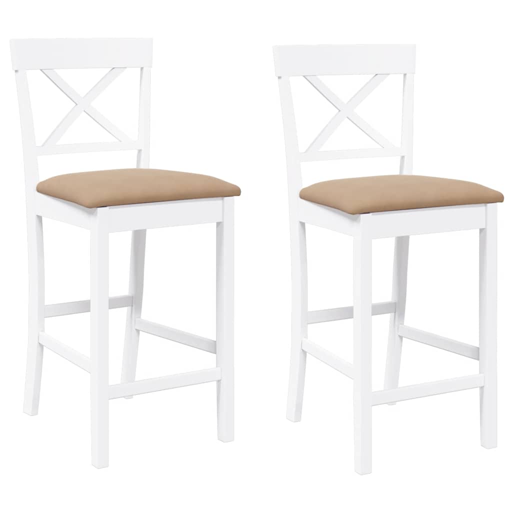 Sgabelli da Bar con Cuscini 2 pz Bianco Legno Massello di Hevea - homemem39