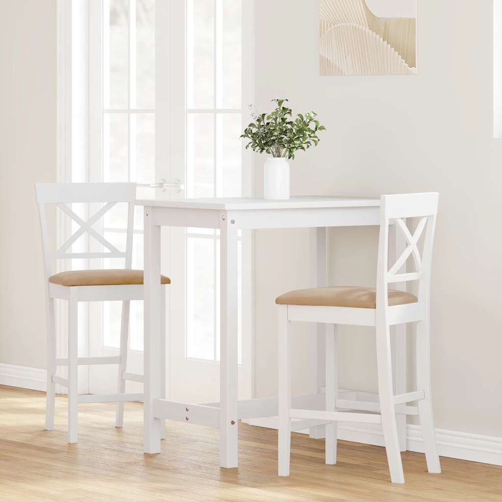 Sgabelli da Bar con Cuscini 2 pz Bianco Legno Massello di Hevea - homemem39