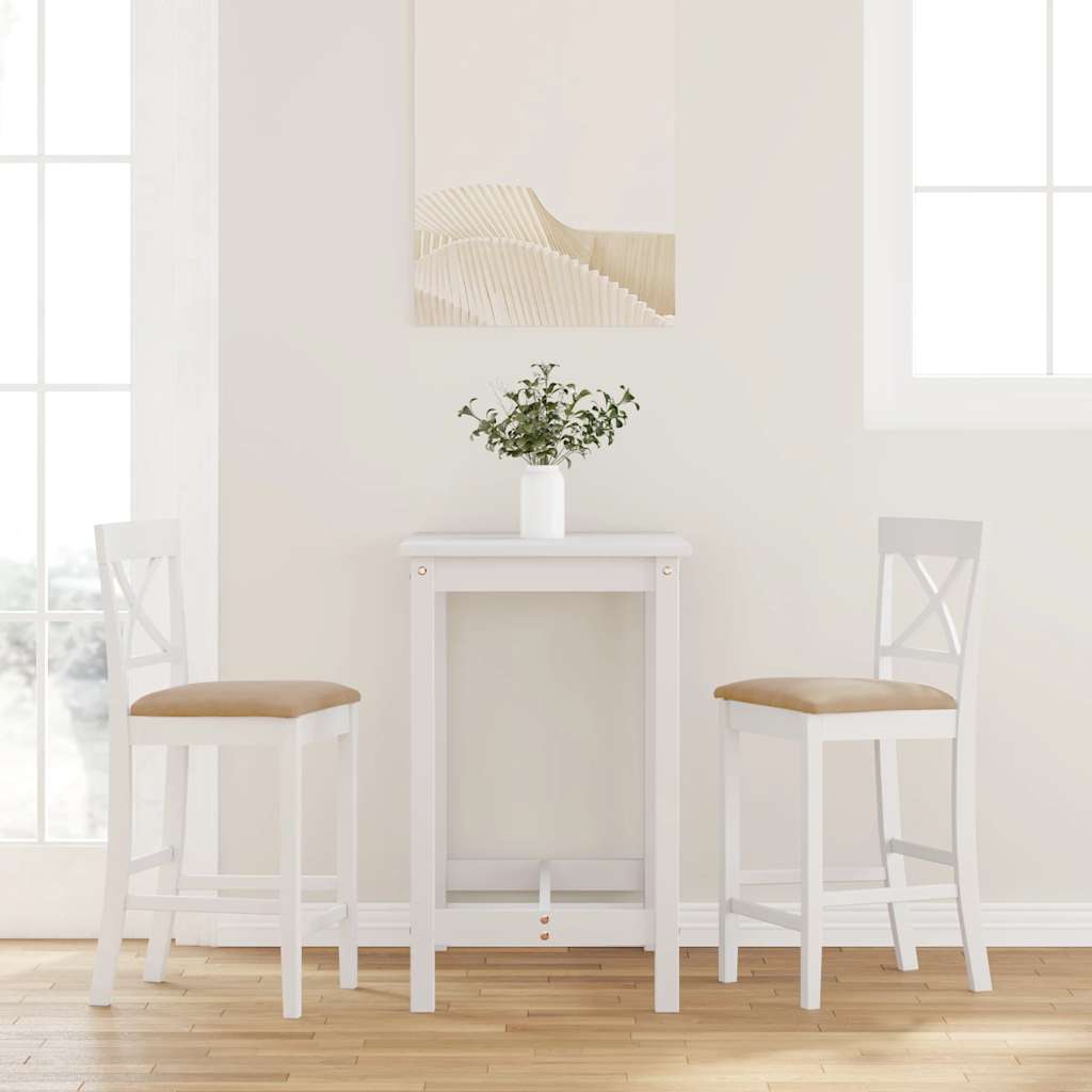 Sgabelli da Bar con Cuscini 2 pz Bianco Legno Massello di Hevea - homemem39