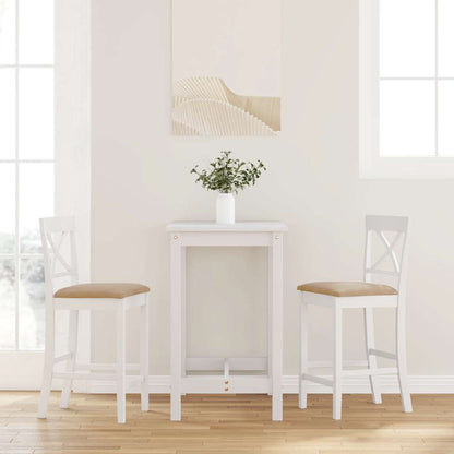 Sgabelli da Bar con Cuscini 2 pz Bianco Legno Massello di Hevea - homemem39