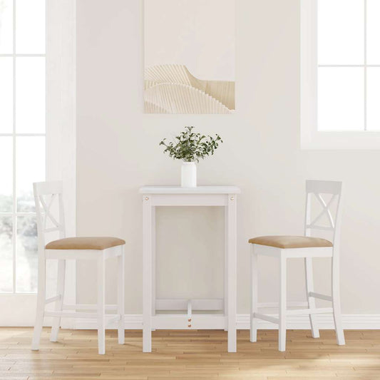 Sgabelli da Bar con Cuscini 2 pz Bianco Legno Massello di Hevea - homemem39