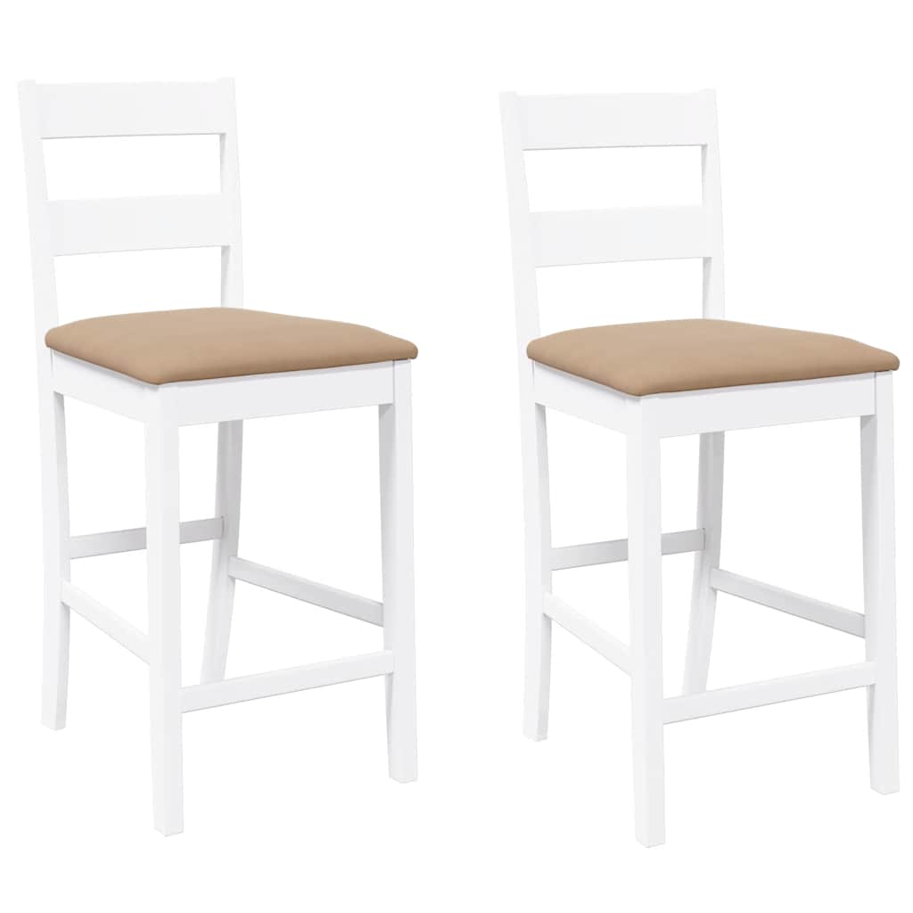 Sgabelli da Bar con Cuscini 2 pz Bianco Legno Massello di Hevea | homemem39