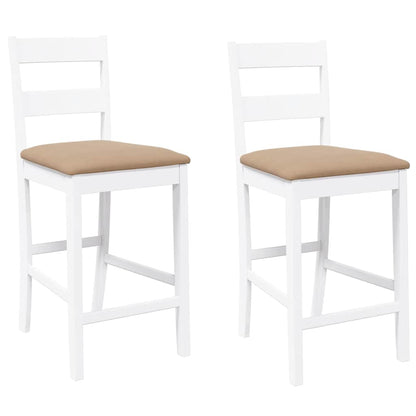 Sgabelli da Bar con Cuscini 2 pz Bianco Legno Massello di Hevea | homemem39