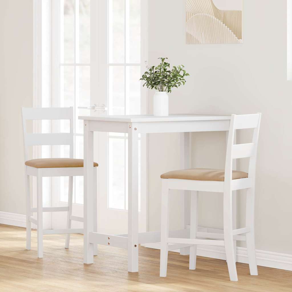 Sgabelli da Bar con Cuscini 2 pz Bianco Legno Massello di Hevea | homemem39