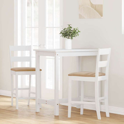 Sgabelli da Bar con Cuscini 2 pz Bianco Legno Massello di Hevea | homemem39