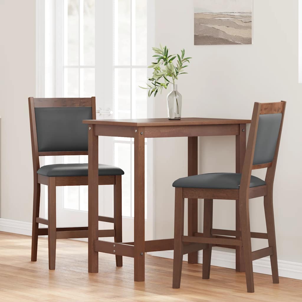 Sgabelli da Bar con Cuscini 2pz Marrone Legno Massello di Hevea - homemem39