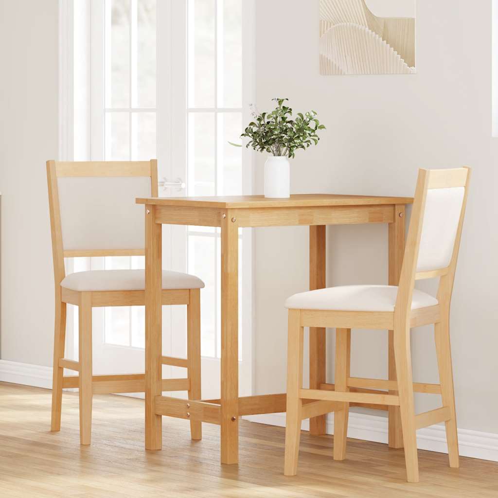 Sgabelli da Bar con Cuscini 2pz Naturale Legno Massello Hevea - homemem39