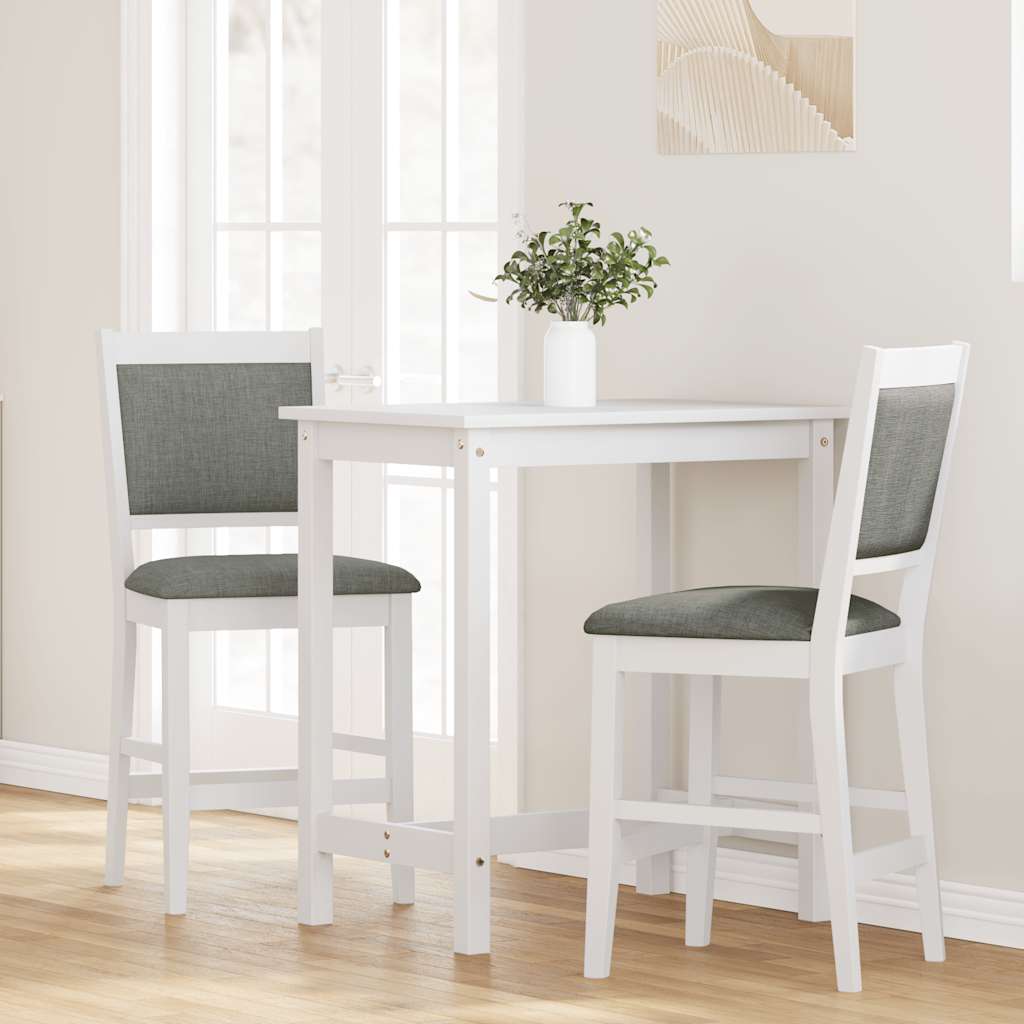 Sgabelli da Bar con Cuscini 2 pz Bianco Legno Massello di Hevea - homemem39