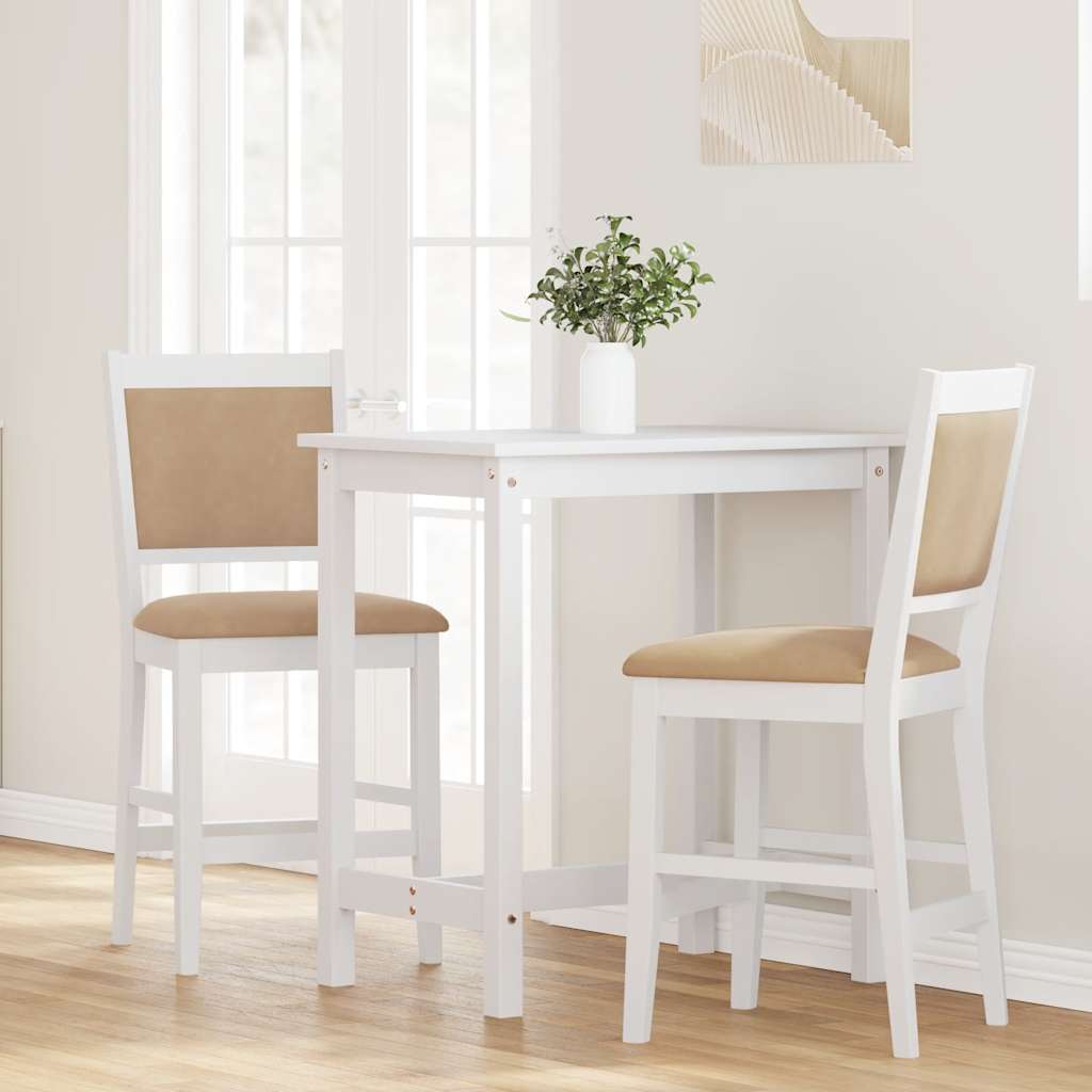 Sgabelli da Bar con Cuscini 2 pz Bianco Legno Massello di Hevea - homemem39