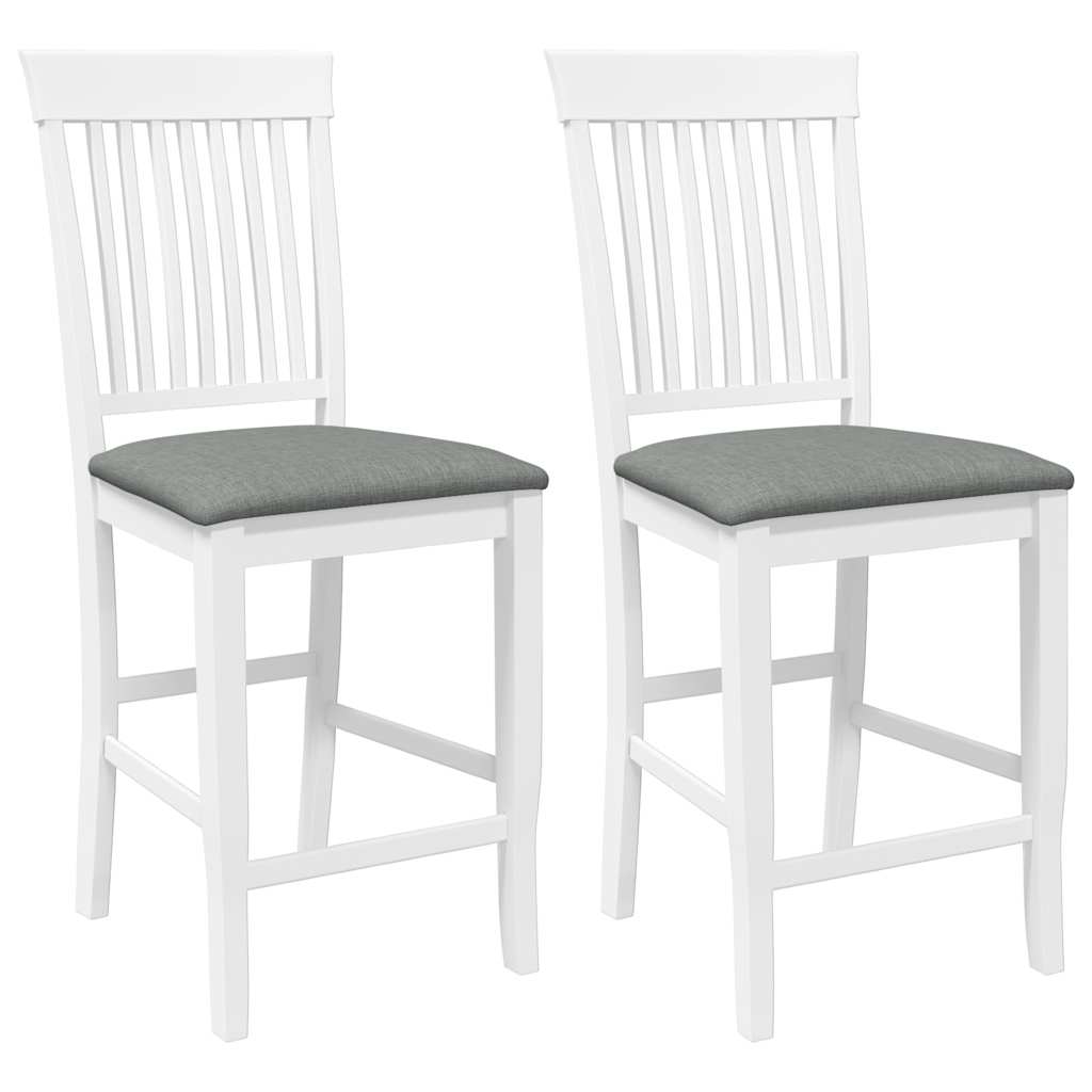 Sgabelli da Bar con Cuscini 2 pz Bianco Legno Massello di Hevea - homemem39