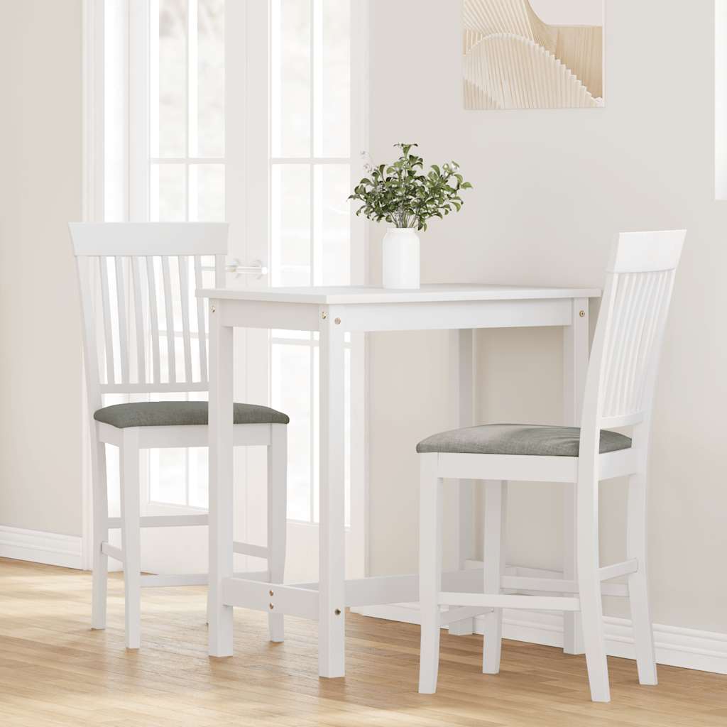 Sgabelli da Bar con Cuscini 2 pz Bianco Legno Massello di Hevea - homemem39