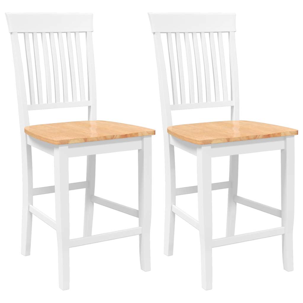 Sgabelli da Bar 2 pz Bianchi in Legno Massello di Hevea - homemem39