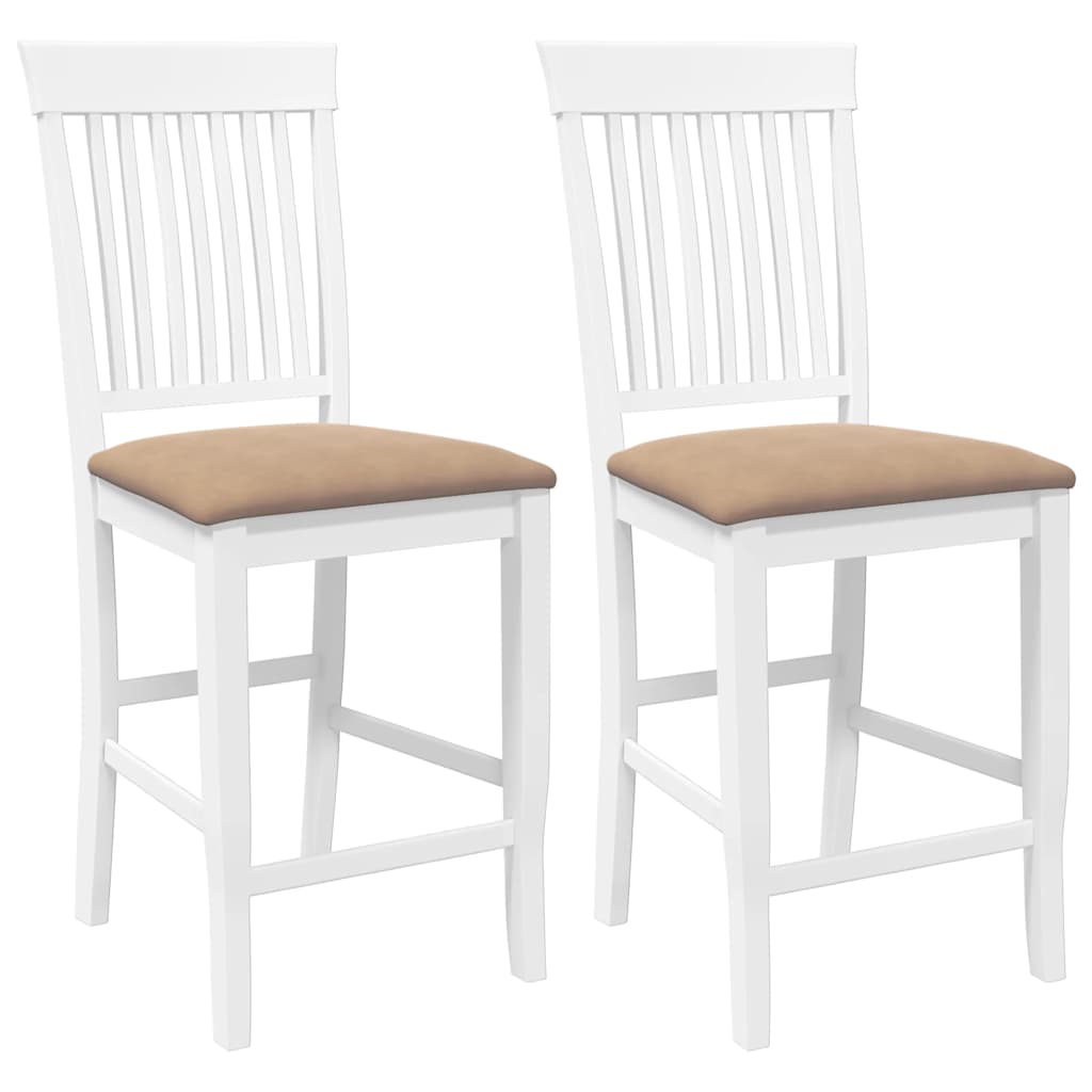 Sgabelli da Bar con Cuscini 2 pz Bianco Legno Massello di Hevea - homemem39