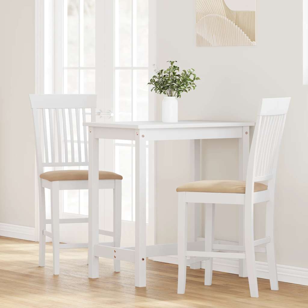 Sgabelli da Bar con Cuscini 2 pz Bianco Legno Massello di Hevea - homemem39