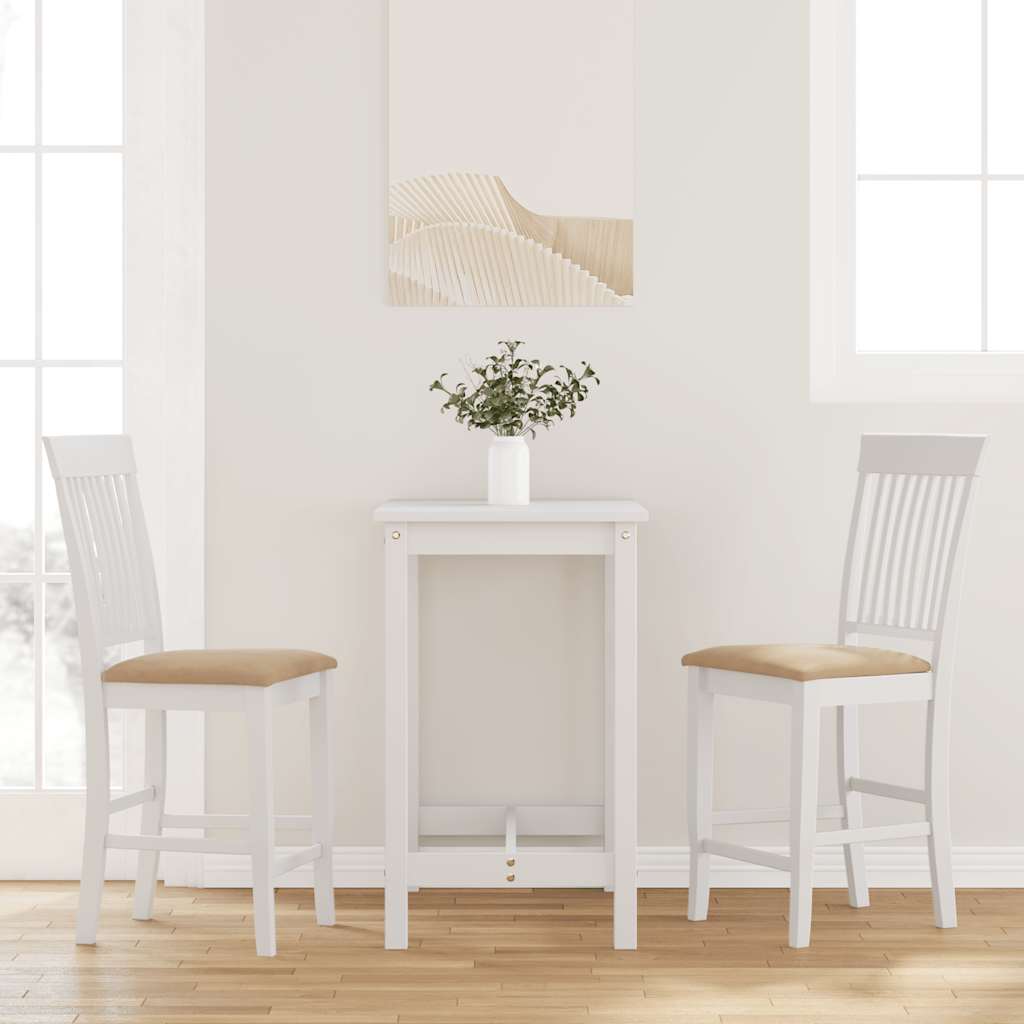 Sgabelli da Bar con Cuscini 2 pz Bianco Legno Massello di Hevea - homemem39