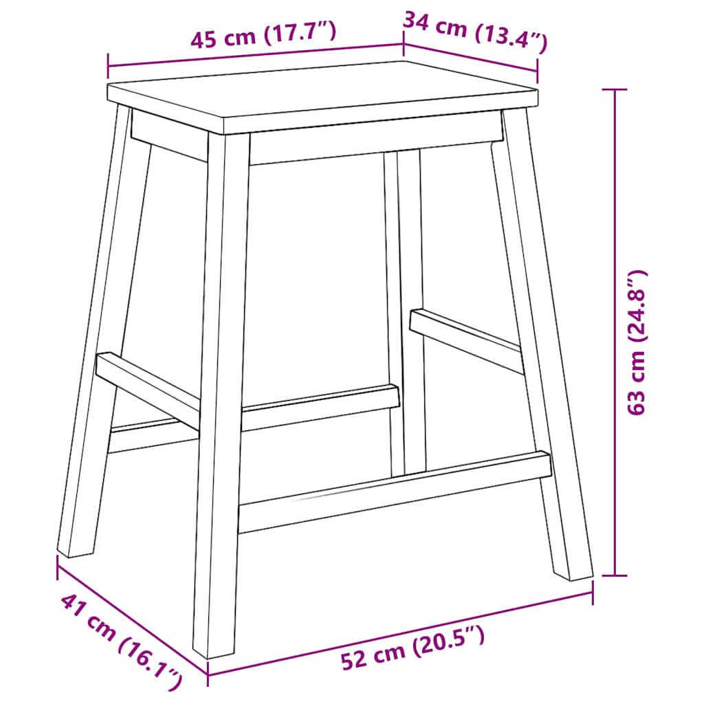 Sedie da Bar 2 pz in Legno Massello di Hevea | homemem39