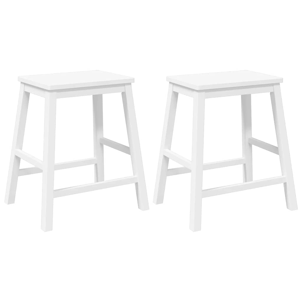 Sedie da Bar 2 pz Bianchi in Legno Massello di Hevea | homemem39