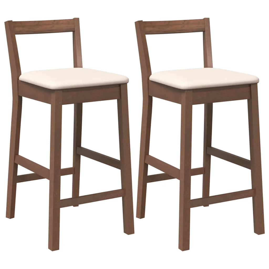 Sgabelli da Bar con Cuscini 2pz Marrone Legno Massello di Hevea - homemem39