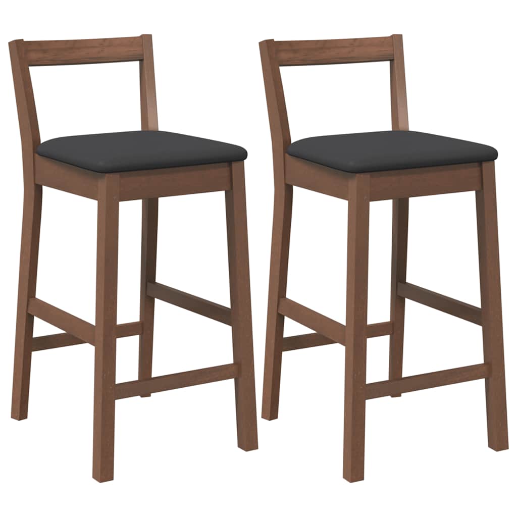 Sgabelli da Bar con Cuscini 2pz Marrone Legno Massello di Hevea - homemem39