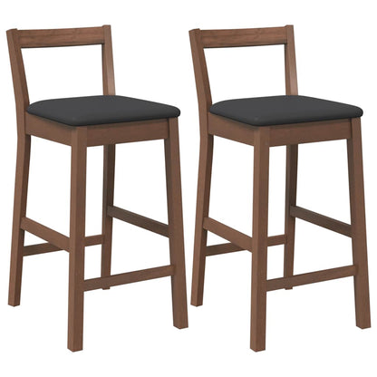 Sgabelli da Bar con Cuscini 2pz Marrone Legno Massello di Hevea - homemem39