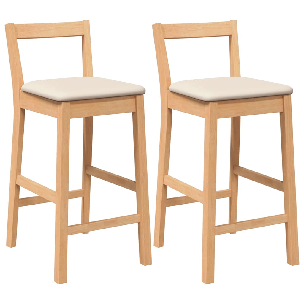 Sgabelli da Bar con Cuscini 2pz Naturale Legno Massello Hevea - homemem39