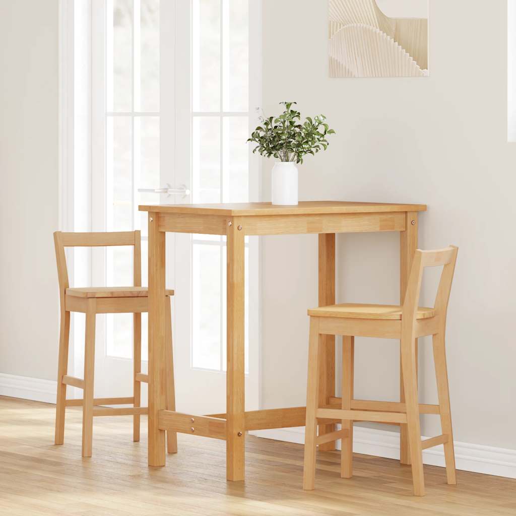 Sgabelli da Bar 2 pz Naturale Legno Massello di Hevea - homemem39