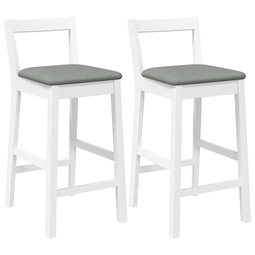 Sgabelli da Bar con Cuscini 2 pz Bianco Legno Massello di Hevea - homemem39